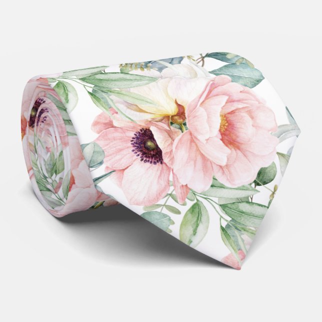Gravata PixDezines H2 Blush Peonies Anemonias Eucalyptus (Rolled)