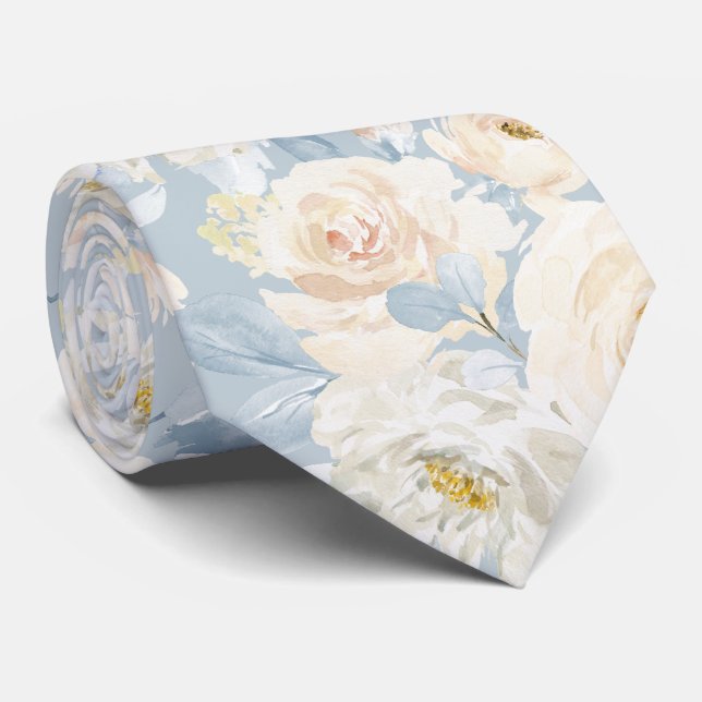 Gravata PixDezines H2 Dusty Blue Roses (Rolled)