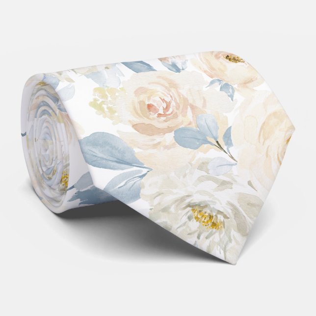 Gravata PixDezines H2 Dusty Blue Roses (Rolled)
