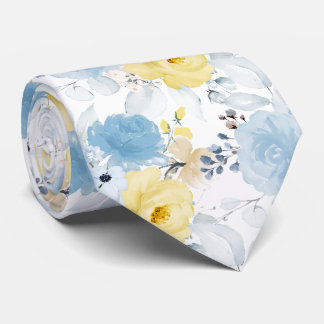 Gravata PixDezines H2 Flores Amarelo e Azul Poeirento