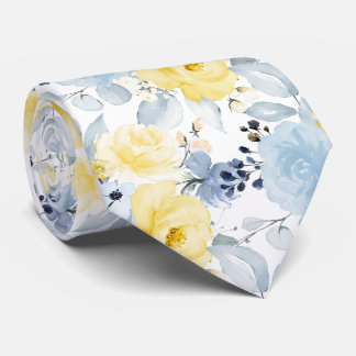 Gravata PixDezines H2 Flores Amarelo e Azul Poeirento