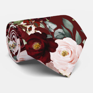 Gravata PixDezines H2 Flores Borgonhetas Turvas, Rosa Pint