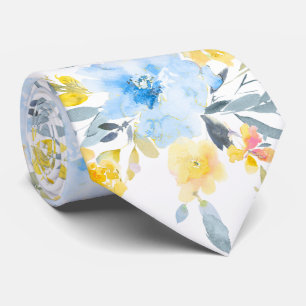Gravata PixDezines H2 Flores da Primavera Amarelo Azul Ros