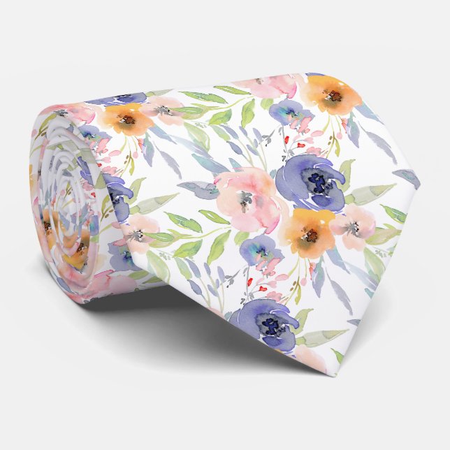 Gravata PixDezines H2 Flores da Primavera Bege Laranja Vio (Rolled)