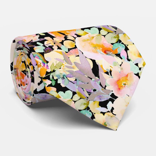 Gravata PixDezines H2 Flores da Primavera Bege Mostarda (Rolled)