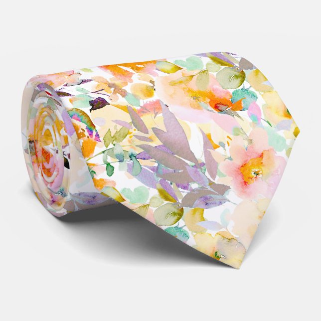 Gravata PixDezines H2 Flores da Primavera Bege Rosa (Rolled)