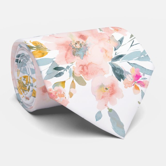 Gravata PixDezines H2 Flores de Primavera Bege+Azul (Rolled)