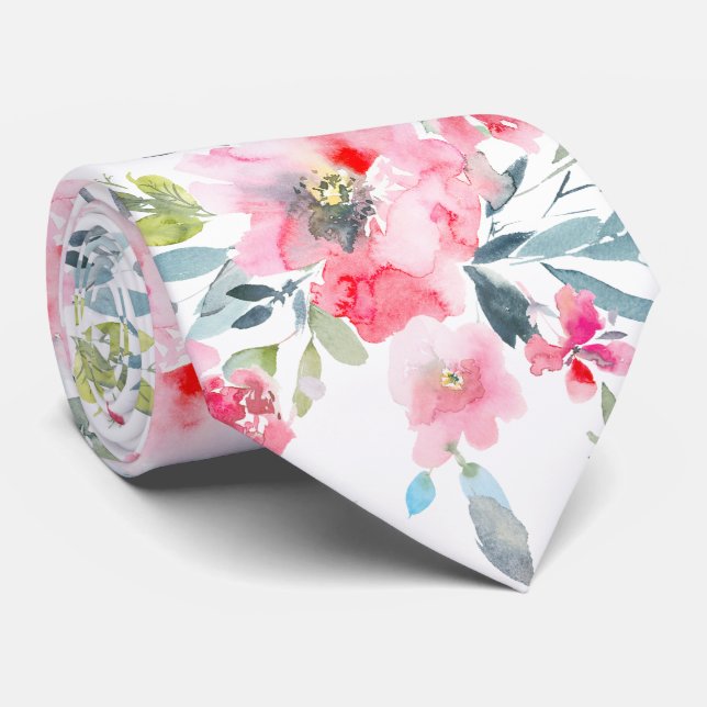 Gravata PixDezines H2 Flores de Primavera Rosa Azul Empoei (Rolled)