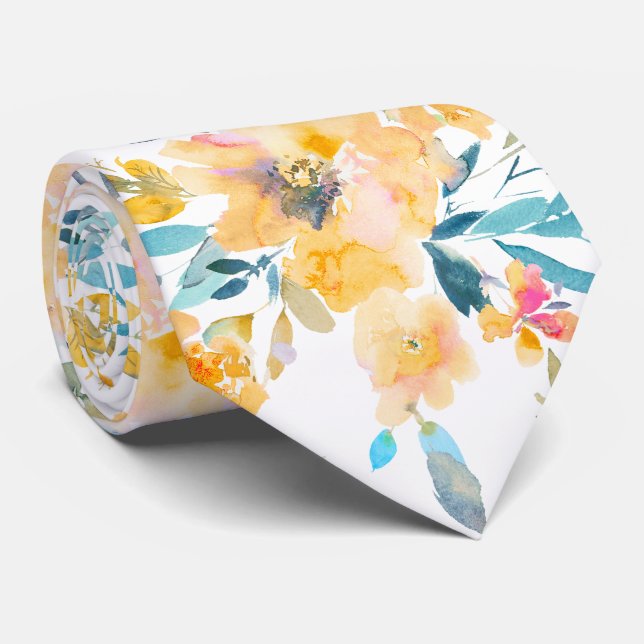 Gravata PixDezines H2 Flores de Primavera Rosas Amarelas (Rolled)