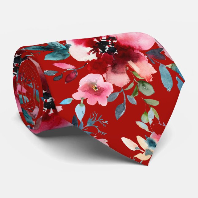 Gravata PixDezines H2 Flores de Verão Burgundy Slate (Rolled)