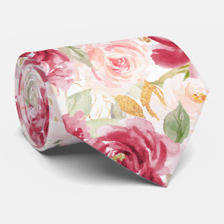 Gravata PixDezines H2 Flores Rosas Bege Raspberry