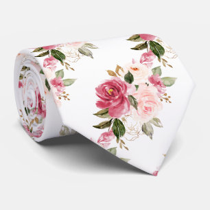 Gravata PixDezines H2 Flores Rosas Rosa Bege Raspberry