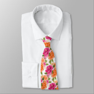 Gravata PixDezines H2 Flores Rosas Rosa Laranja Quente