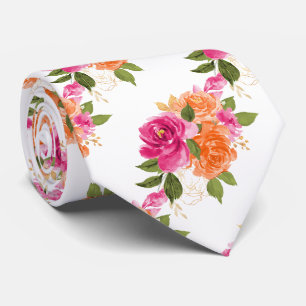 Gravata PixDezines H2 Flores Rosas Rosa Quente Laranja