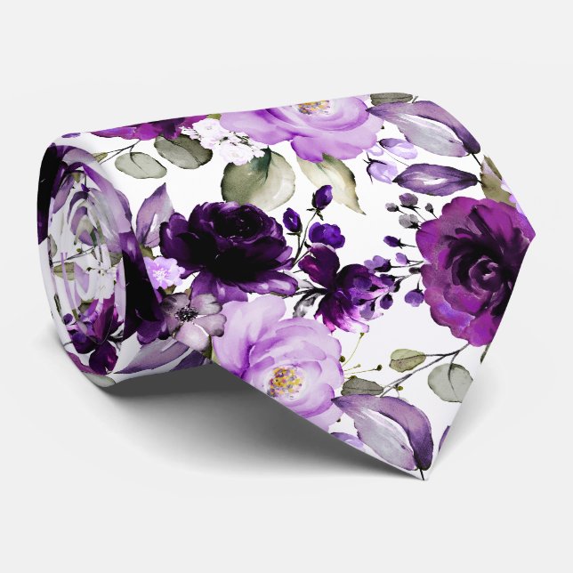 Gravata PixDezines H2 Flores Violeta Lavanda Roxo Ultra (Rolled)