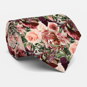 Gravata PixDezines H2 Marsala Boho Blush Flores Bordeaux