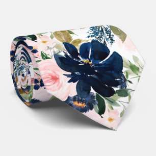 Gravata PixDezines H2 Rosa Bege Naval Flores 