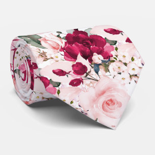 Gravata PixDezines H2 Rosa Bege Rosas Vermelhas Rubi
