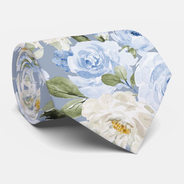 Gravata PixDezines H2 Rosas azuis empoeirados (Rolled)