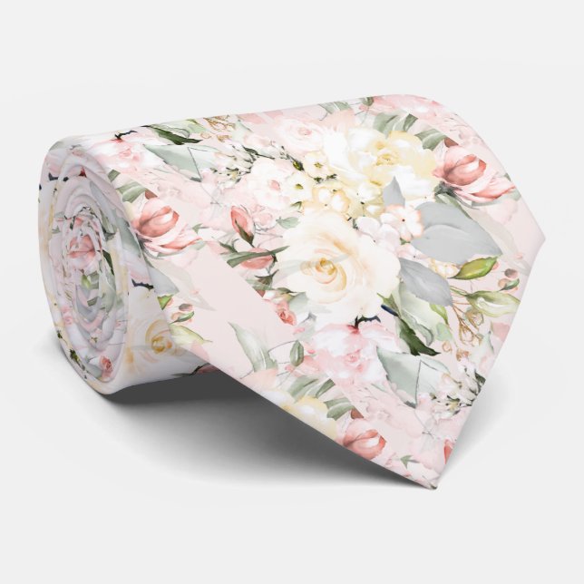 Gravata PixDezines H2 Rosas Bege Creme Fundo DIY (Rolled)