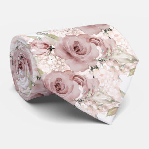 Gravata PixDezines H2 Verão Rosa Empoeirado Rosas Hortênsi