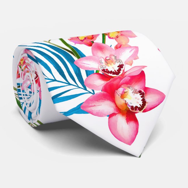 Gravata PixDezines Ilha da Orquídea, Orquídeas Rosa Palmei (Rolled)