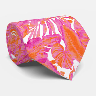 Gravata PixDezines Jungle Havaiano Rosa Quente Laranja