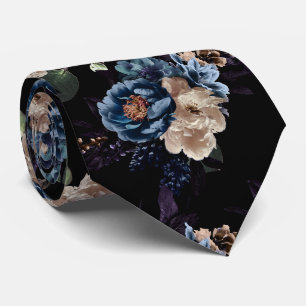 Gravata PixDezines Moody Botânico Flores Azul Creme