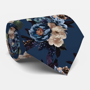 Gravata PixDezines Moody Botânico Flores Azul Creme
