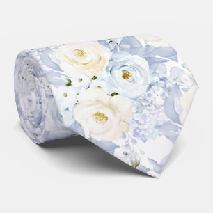 Gravata PixDezines Rosas Aquarela Azul Gelo Creme