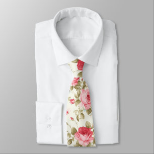 Gravata PixDezines Rosas Watercolor Vintage Bege Rosa