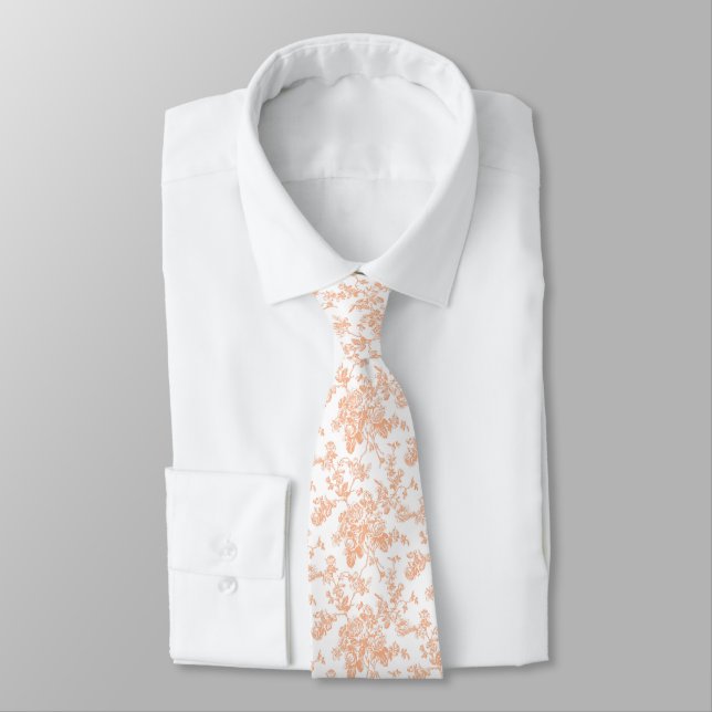 Gravata PixDezines Vintage Mandarin Orange Toile Roses  (Amarrado)