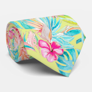 Gravata PixDezines Vintage Pastel H2 Havaí Folhagem Floral