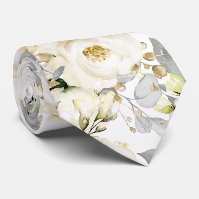 Gravata PixDezines Watercolor Alabaster Roses (Rolled)