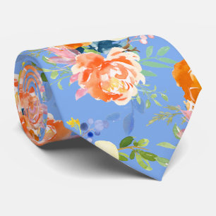 Gravata PixDezines Watercolor Orange Peonies n Pansies DIY