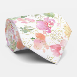 Gravata PixDezines Watercolor Sweetpeas Blush Rosa Amarelo