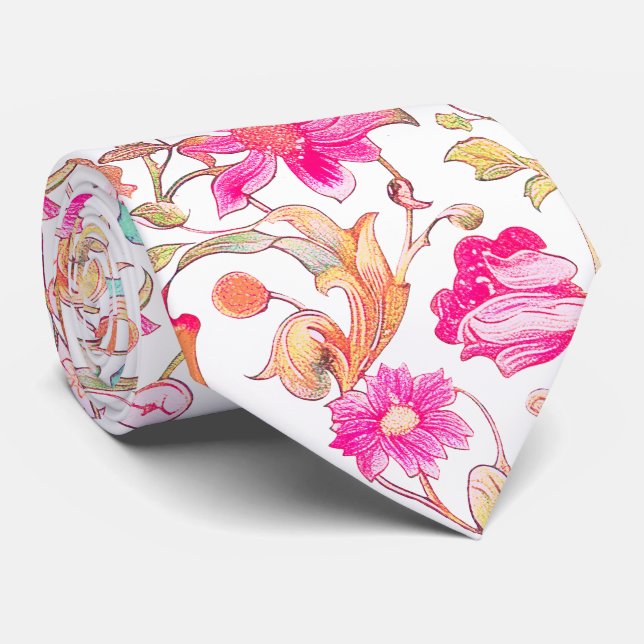 Gravata PixDezines William Morris Azul Rosa (Rolled)