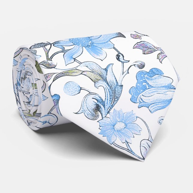 Gravata PixDezines William Morris Cornflower Azul DIY (Rolled)