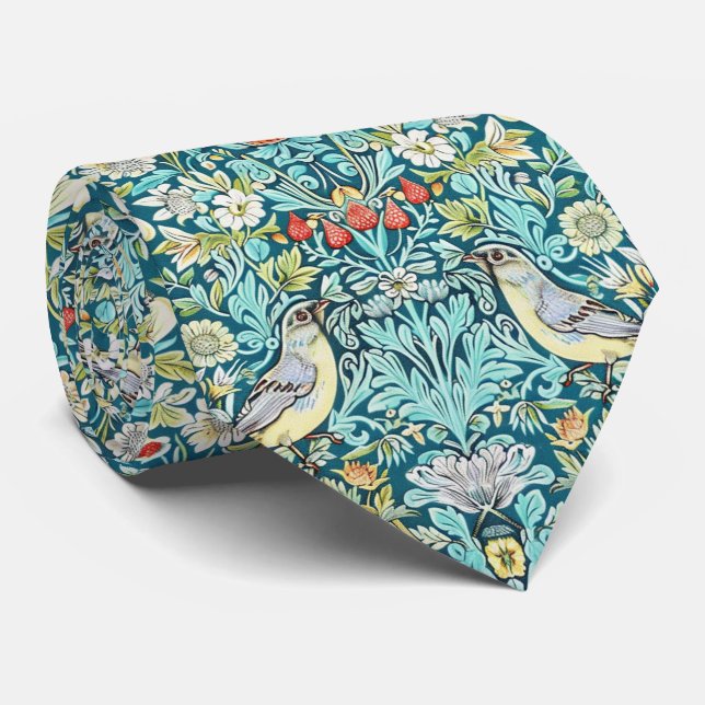 Gravata PixDezines William Morris Strawberry Thief Turques (Rolled)