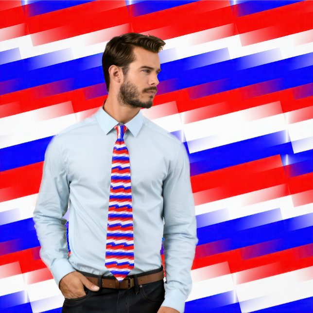 Gravata Pixel vermelho, branco e azul (Man wears a Red, White and Blue Pixel Tie)
