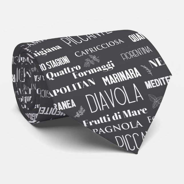 Gravata Pizza Lover Typografia Italiana Chef Black (Rolled)