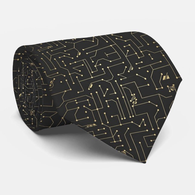 Gravata Placa de Circuito Preto e Dourado (Rolled)