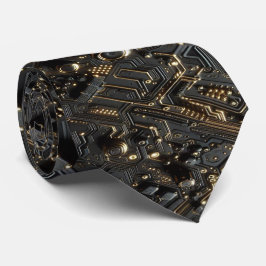Gravata Placa de Computador de Circuito Preto e Dourado Ge