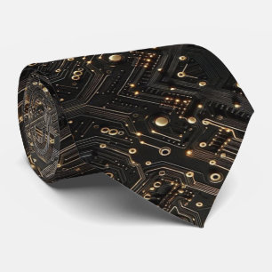 Gravata Placa de Computador de Circuito Preto e Dourado Ge