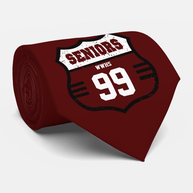 Gravata Placa de Estrada Maroon Distressed para Seniores (Rolled)