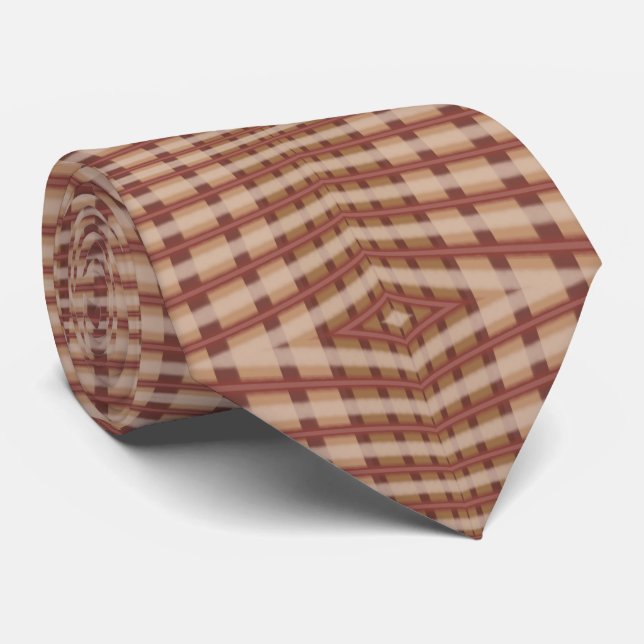 Gravata Plaid Cruzado Bege Marrom Carmesim Padrão (Rolled)