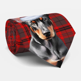 Gravata Plaid de Natal de Férias para Amante de Cães Dober