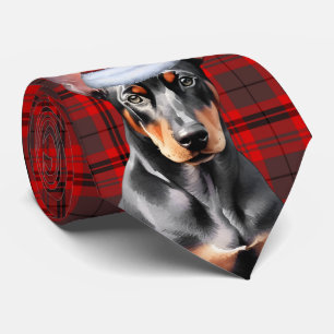 Gravata Plaid de Natal de Férias para Amante de Cães Dober