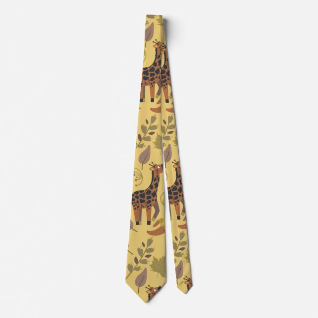Gravata Plano de fundo amarelo sem costura Giraffe (Frente)