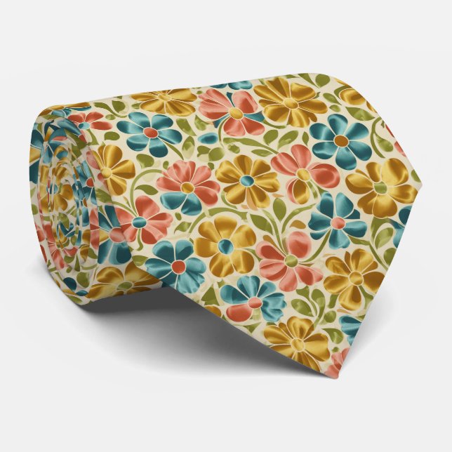 Gravata Playful Retro Floral Pattern (Rolled)
